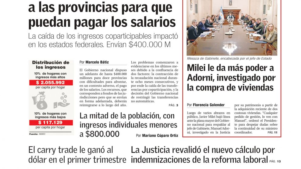 Nación adelanta fondos a las provincias y Adorni gana más poder, pese al escándalo: los temas del día en BAE Negocios