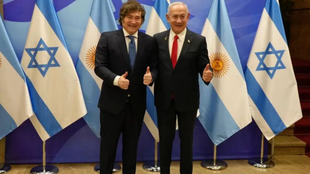Javier Milei junto a Benjamín Netanyahu.
