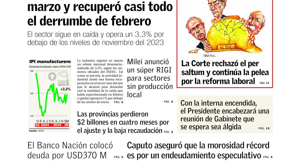 La industria rebot� en marzo y las provincias perdieron casi $2 billones: los temas del d�a en BAE Negocios