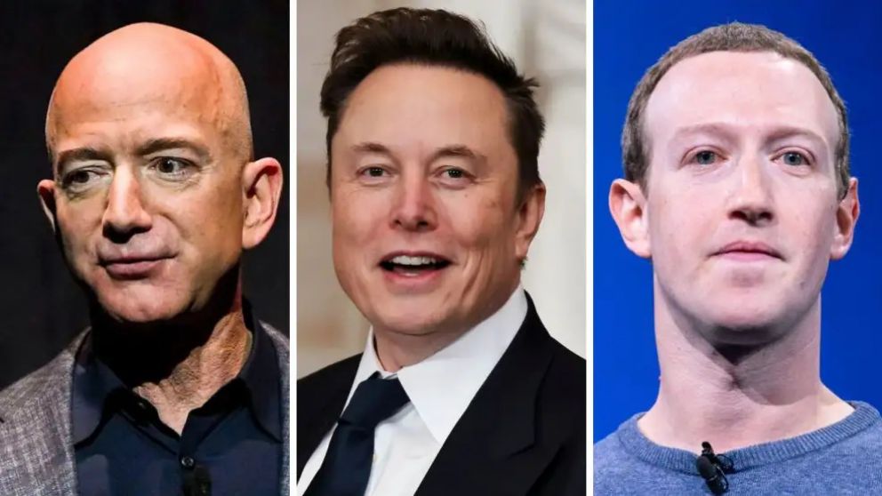 Jeff Bezos (5°), Elon Musk (1°) y Mark Zuckerber (7°)