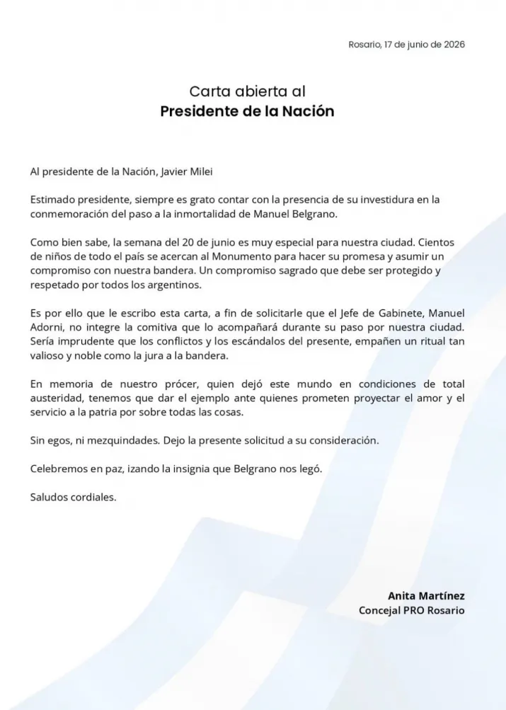 La carta completa de Martínez a Milei